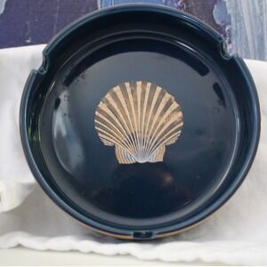Otagiri Golden Treasure Japan Cobalt Blue Gold Scallop Shell Ceramic Ashtray